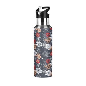 kigai floral pattern stainless steel sports water bottle bpa-free vacuum insulated leakproof wide mouth flask with straw lid keeps liquids cold or hot for gym travel camping