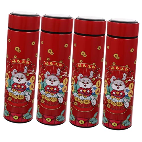 Veemoon 4pcs Year of The Rabbit Cup Year of The Rabbit Gift Chinese New Year Water Bottle Chinese Water Bottle Funny Water Bottles Souvenir Stainless Steel Travel Insulation