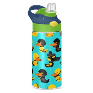 boccsty duck pattern kids water bottle with straw lid yellow animal insulated stainless steel reusable tumbler for boys girls toddlers 12 oz green