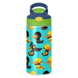 Boccsty Duck Pattern Kids Water Bottle with Straw Lid Yellow Animal Insulated Stainless Steel Reusable Tumbler for Boys Girls Toddlers 12 oz Green