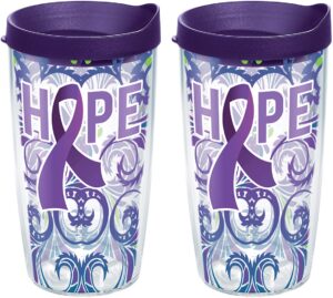 tervis cancer awareness tumbler with wrap and royal purple lid 2 pack 16oz, clear