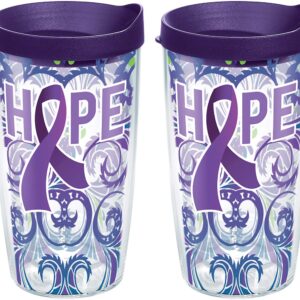 Tervis Cancer Awareness Tumbler with Wrap and Royal Purple Lid 2 Pack 16oz, Clear