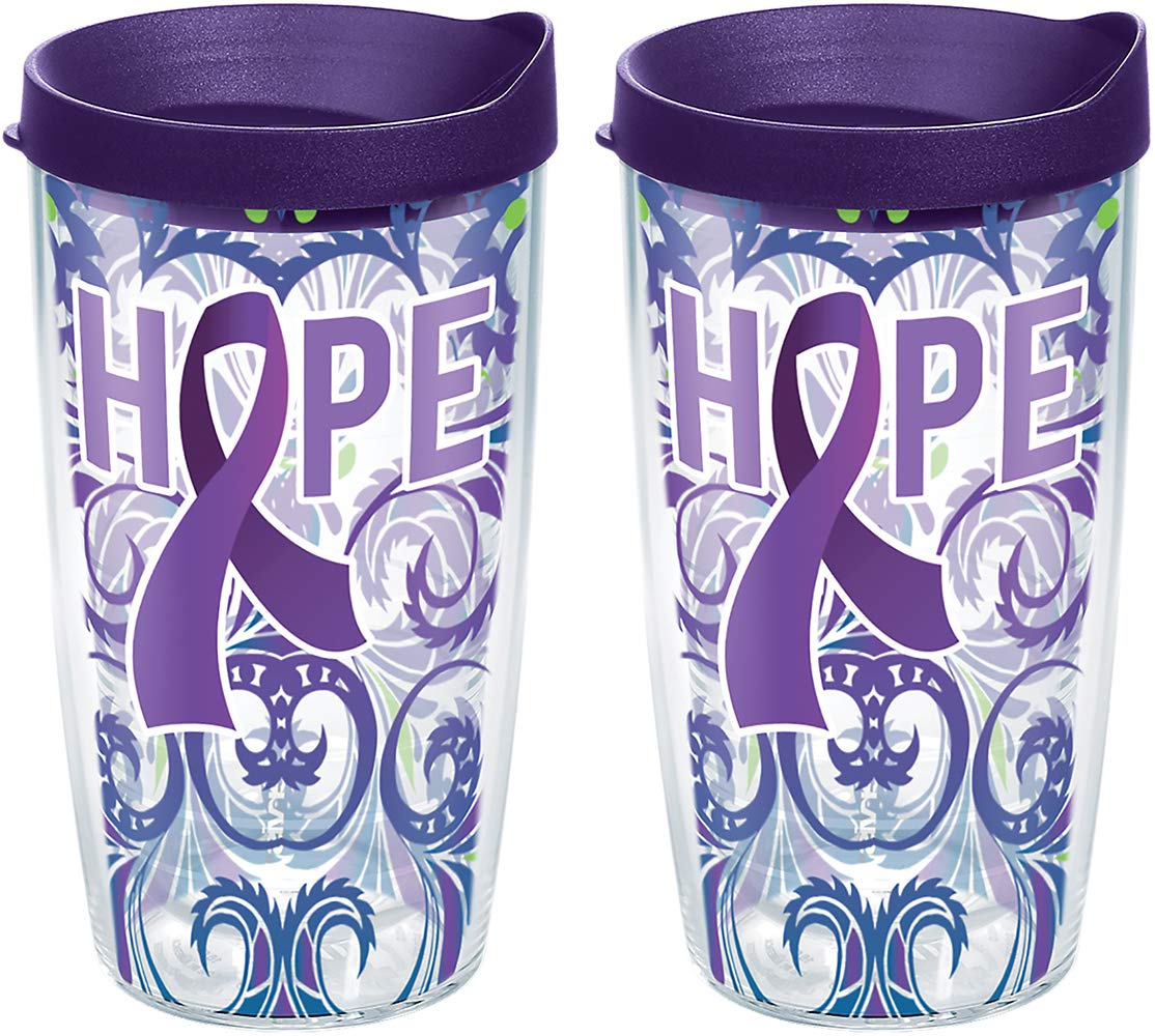 Tervis Cancer Awareness Tumbler with Wrap and Royal Purple Lid 2 Pack 16oz, Clear