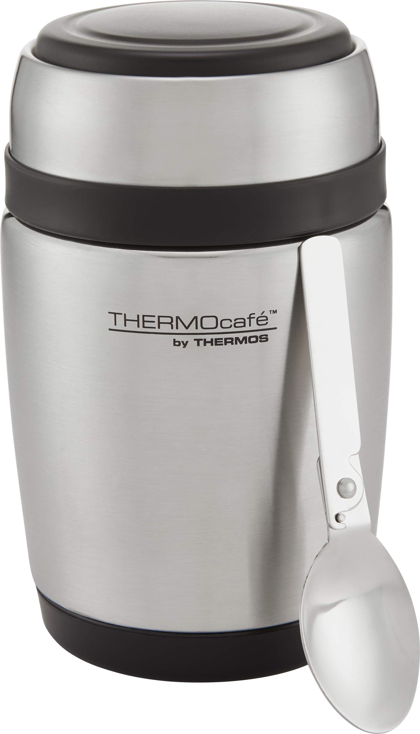 Thermos Curved Food Flask with Spoon 400ml, 400 ml, Stainless Steel