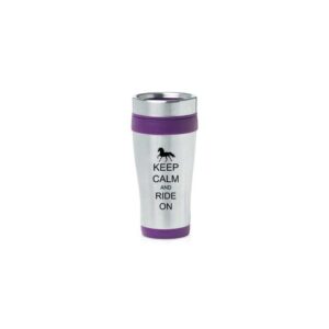 purple 16oz insulated stainless steel travel mug z527 keep calm and ride on horse