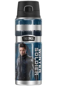 marvel - the falcon and the winter soldier winter soldier blue pose thermos stainless king stainless steel drink bottle, vacuum insulated & double wall, 24oz