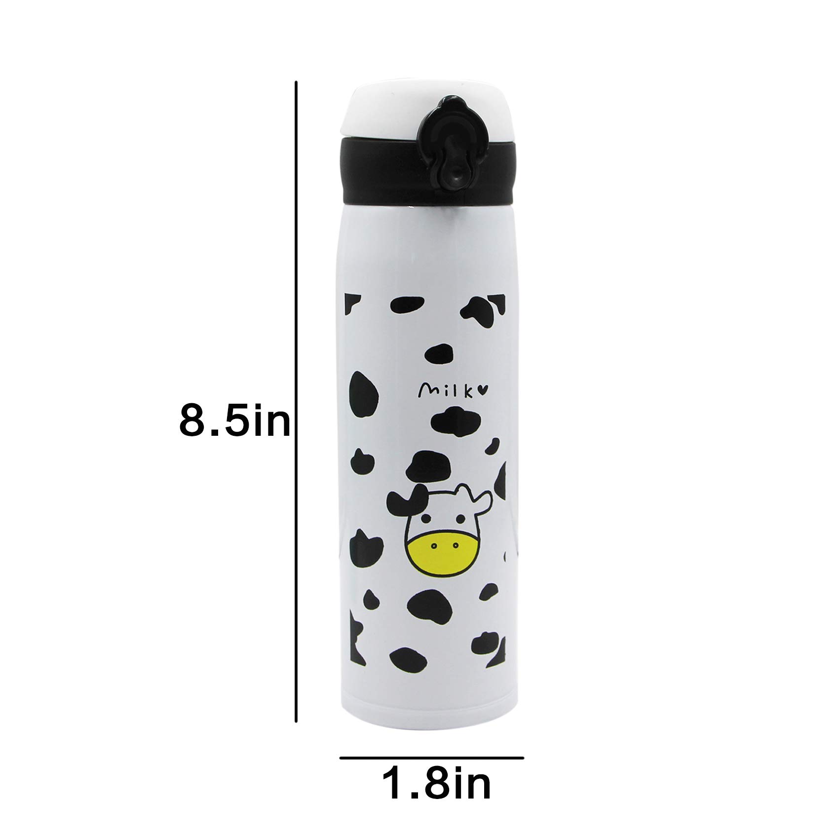 Cute Thermos Animal Cow Stainless Steel Water Bottle Wide Mouth Insulated Vacuum Coffee Travel Mug 17oz