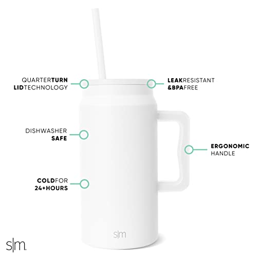 Simple Modern 50 oz Mug Tumbler with Handle and Straw Lid | Reusable Insulated Stainless Steel Large Travel Jug Water Bottle Gifts for Women Men Him Her Trek Collection 50oz Winter White