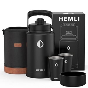 hemli one gallon water bottle insulated, 128 oz insulated stainless steel water bottle, one gallon jug, double-walled vacuum-sealed insulated beer growler, with carrying case