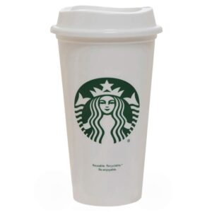starbucks white reusable plastic travel mug/cup/tumbler grande medium, 16oz 473ml