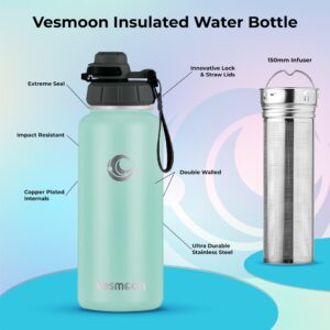 Vesmoon 32 Oz Tea Infuser Bottle - Insulated Water Bottle, Loose Leaf Tea Infuser with Straw & Chug Lid Tea Infuser Flask, Stainless Steel Tea, Coffee & Fruit Infuser Bottle - Leak Proof Roamer Series