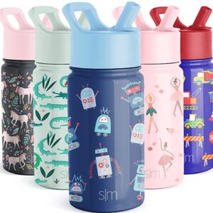 Simple Modern Kids Water Bottle with Straw Lid | Insulated Stainless Steel Reusable Tumbler for Toddlers, Girls, Boys | Summit Collection | 14oz, Robo We Go