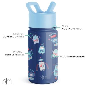 Simple Modern Kids Water Bottle with Straw Lid | Insulated Stainless Steel Reusable Tumbler for Toddlers, Girls, Boys | Summit Collection | 14oz, Robo We Go