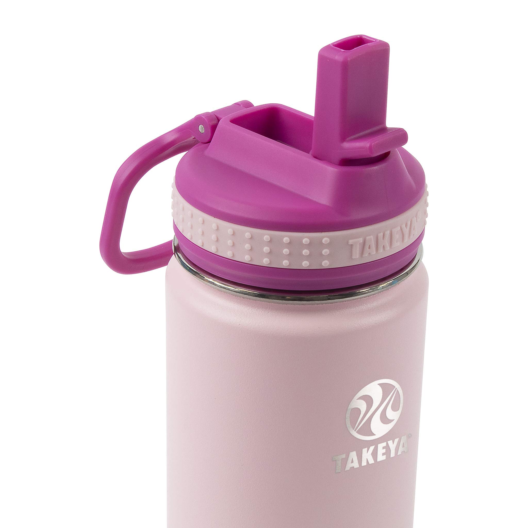 Takeya Actives Kids 16 oz Vacuum Insulated Stainless Steel Water Bottle with Straw Lid, Blush/Super Pink