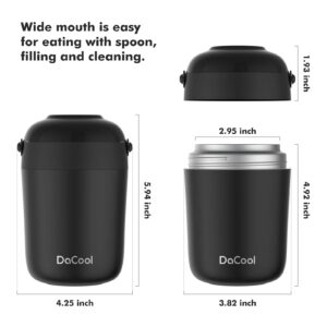 DaCool Kids Thermos with Handle Spoon for Hot Cold Food 16 OZ Insulated Food Jar Food Thermos for Lunch Soup Leakproof Vacuum Stainless Steel Keep Food Warm Thermal Container for School Travel, Black
