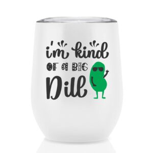 onebttl funny pickle gifts for pickle lovers, insulated 12 oz stainless steel tumbler with lid and gifts box, i'm kind of a big dill