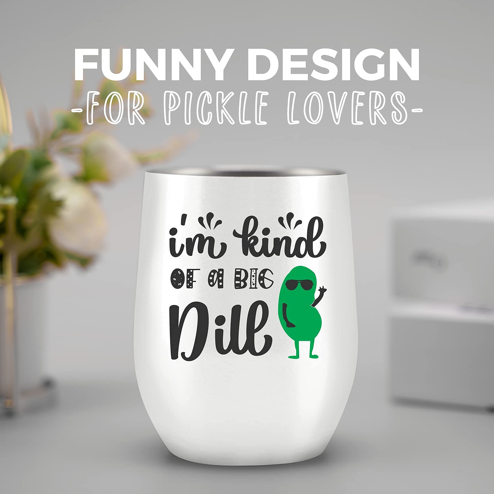 Onebttl Funny Pickle Gifts for Pickle Lovers, Insulated 12 oz Stainless Steel Tumbler with Lid and Gifts Box, I'M KIND OF A BIG DILL