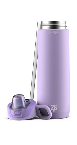 Pogo Active Stainless Steel Insulated Water Bottle with Leak Proof Straw Lid, 26oz, Lilac