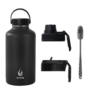 hydr8 64oz water bottle with 3 lids & cleaning brush, space black