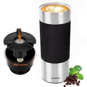 travel coffee mug spill proof,17 oz travel mug with 360°drinking lid,double wall vacuum insulated coffee travel mug stainless steel tumbler thermal coffee thermos mugs for hot and cold drinks(black)