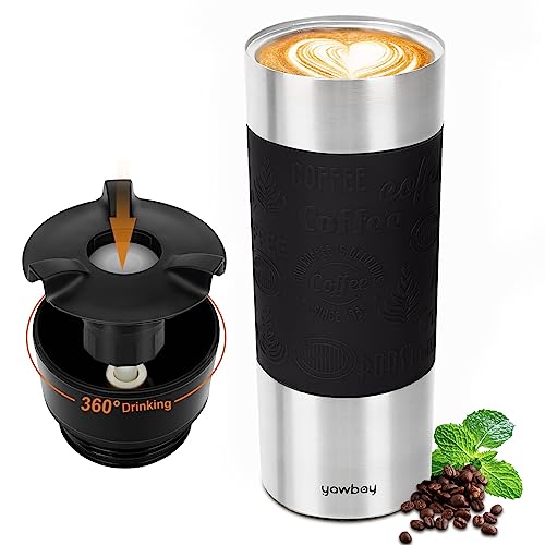 Travel Coffee Mug Spill Proof,17 Oz Travel Mug with 360°Drinking Lid,Double Wall Vacuum Insulated Coffee Travel Mug Stainless Steel Tumbler Thermal Coffee Thermos Mugs for Hot and Cold Drinks(Black)