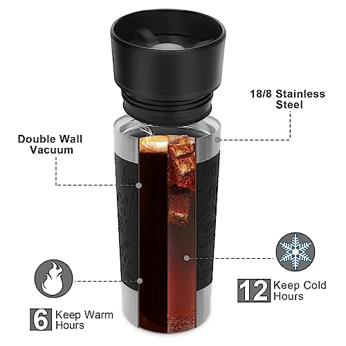 Travel Coffee Mug Spill Proof,17 Oz Travel Mug with 360°Drinking Lid,Double Wall Vacuum Insulated Coffee Travel Mug Stainless Steel Tumbler Thermal Coffee Thermos Mugs for Hot and Cold Drinks(Black)