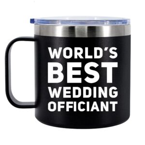 panvola world's best wedding officiant from bride groom anniversary souvenir pastor minister insulated coffee cup 14oz with handle and lid 304 stainless steel camping travel thermal mugs - black