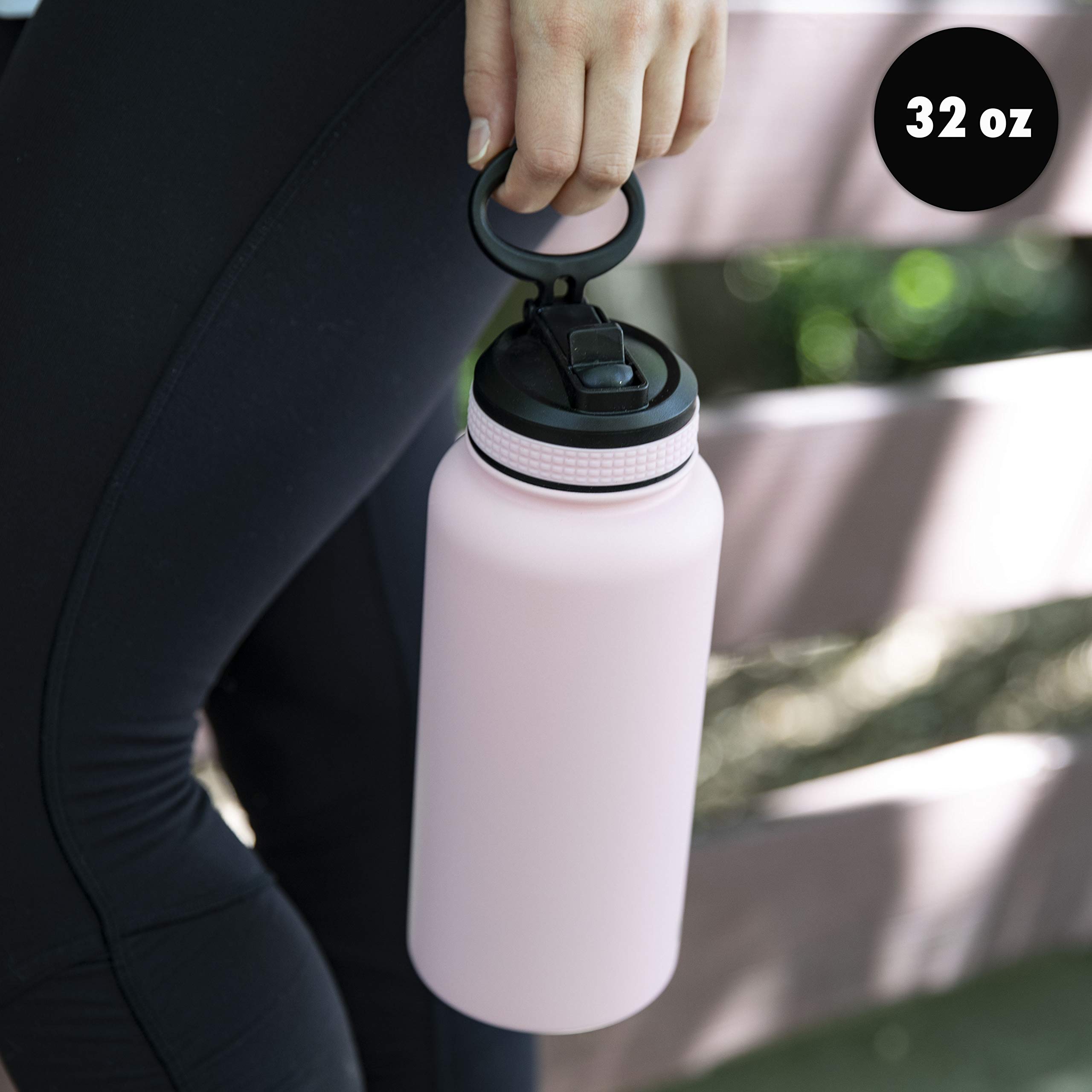 MIRA Water Bottle with Straw and Handle Lid Vacuum Insulated Stainless Steel Metal Thermos Bottle - Reusable Leak Proof Keep Cold Sports Flask - 32 oz, 2 Lids, Taffy Pink