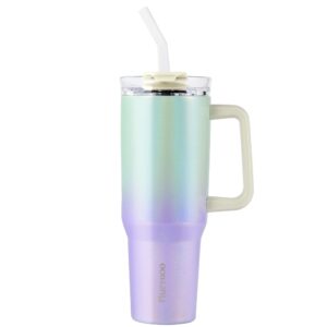 murmioo 40oz tumbler with handle and straw,insulated leak proof stainless steel travel mug,reusable water bottle cup，maintains cold, heat, and ice for hours(purple green gradient)