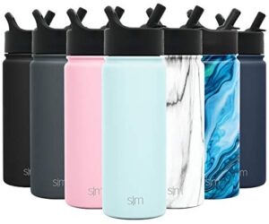 simple modern kids water bottle with straw lid vacuum insulated stainless steel metal thermos bottles | reusable leak proof bpa-free flask for school | summit collection | 18oz, seaside blue