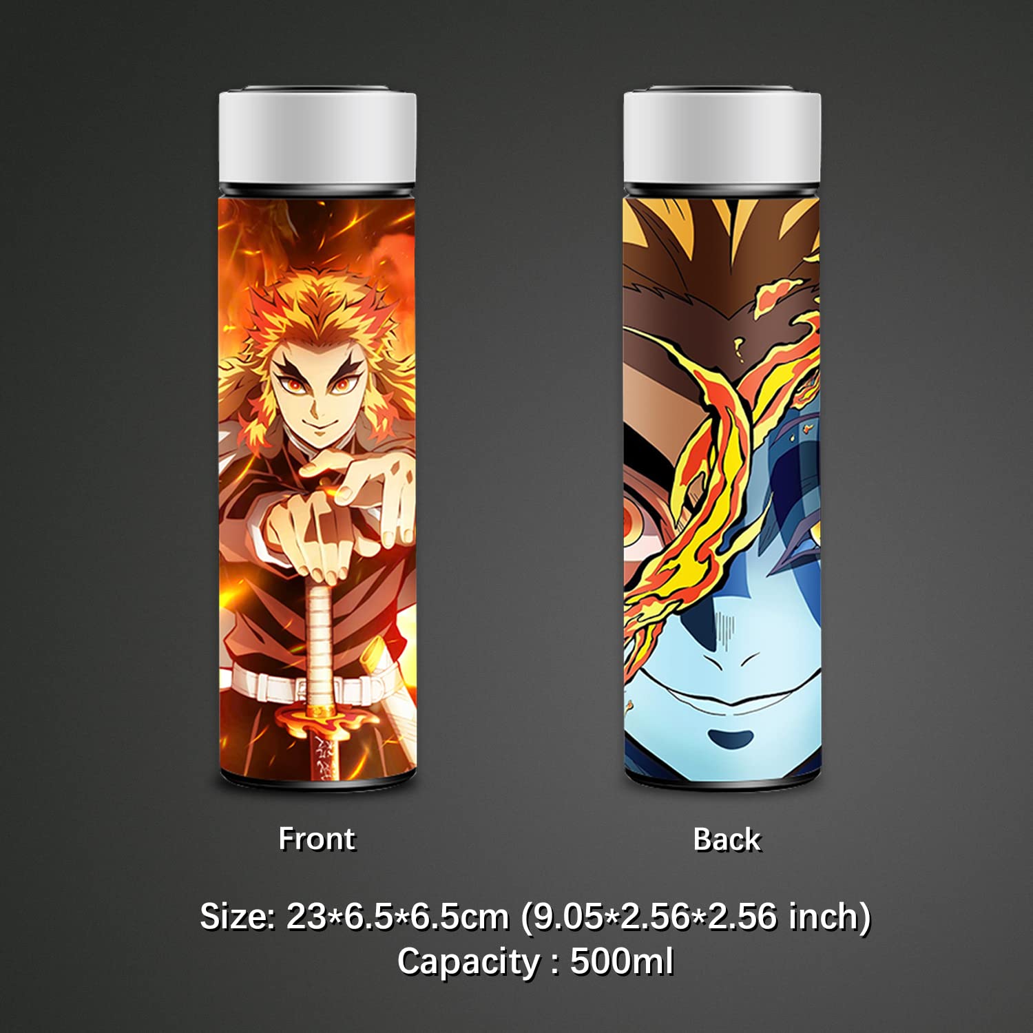 G-Ahora Anime Slayer Water Bottle,Anime Water Bottle Cup,Smart Temp Display Reusable Water Bottle 500ml (Rengoku WB)