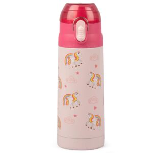bentology stainless steel 13 oz unicorn insulated water bottle for girls – easy to use for kids - reusable spill proof bpa-free water bottle