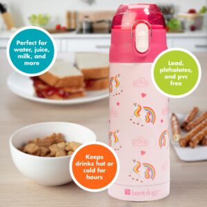 Bentology Stainless Steel 13 oz Unicorn Insulated Water Bottle for Girls – Easy to Use for Kids - Reusable Spill Proof BPA-Free Water Bottle