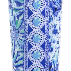 Lilly Pulitzer Blue Double Wall Tumbler with Lid and Reusable Straw, Insulated Travel Cup Holds 24 Ounces, High Manetenance