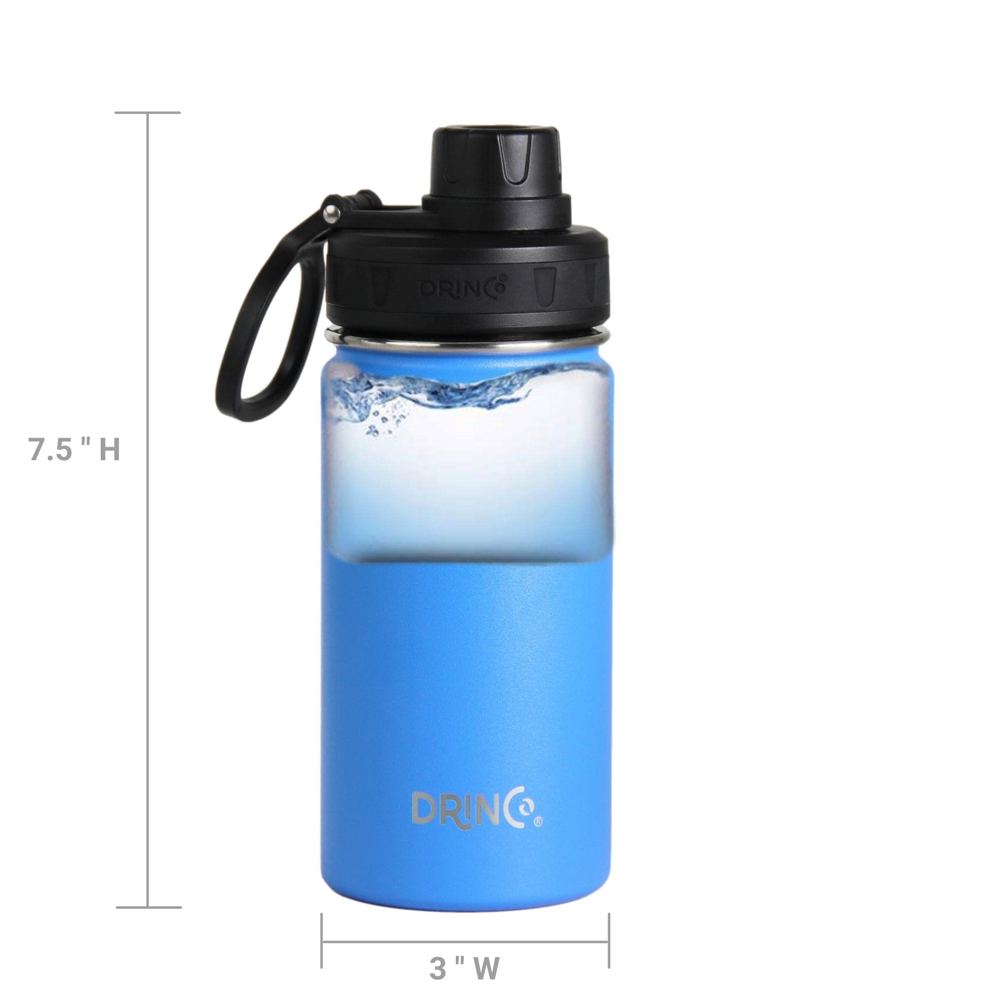 DRINCO Stainless Steel Water Bottle Spout Lid Vacuum Insulated Double Wall Water Bottle Wide Mouth (40oz 32oz 22oz 18oz 14oz) Leak Proof Keeps Cold or Hot (14 oz, 14oz Royal Blue)