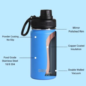 DRINCO Stainless Steel Water Bottle Spout Lid Vacuum Insulated Double Wall Water Bottle Wide Mouth (40oz 32oz 22oz 18oz 14oz) Leak Proof Keeps Cold or Hot (14 oz, 14oz Royal Blue)