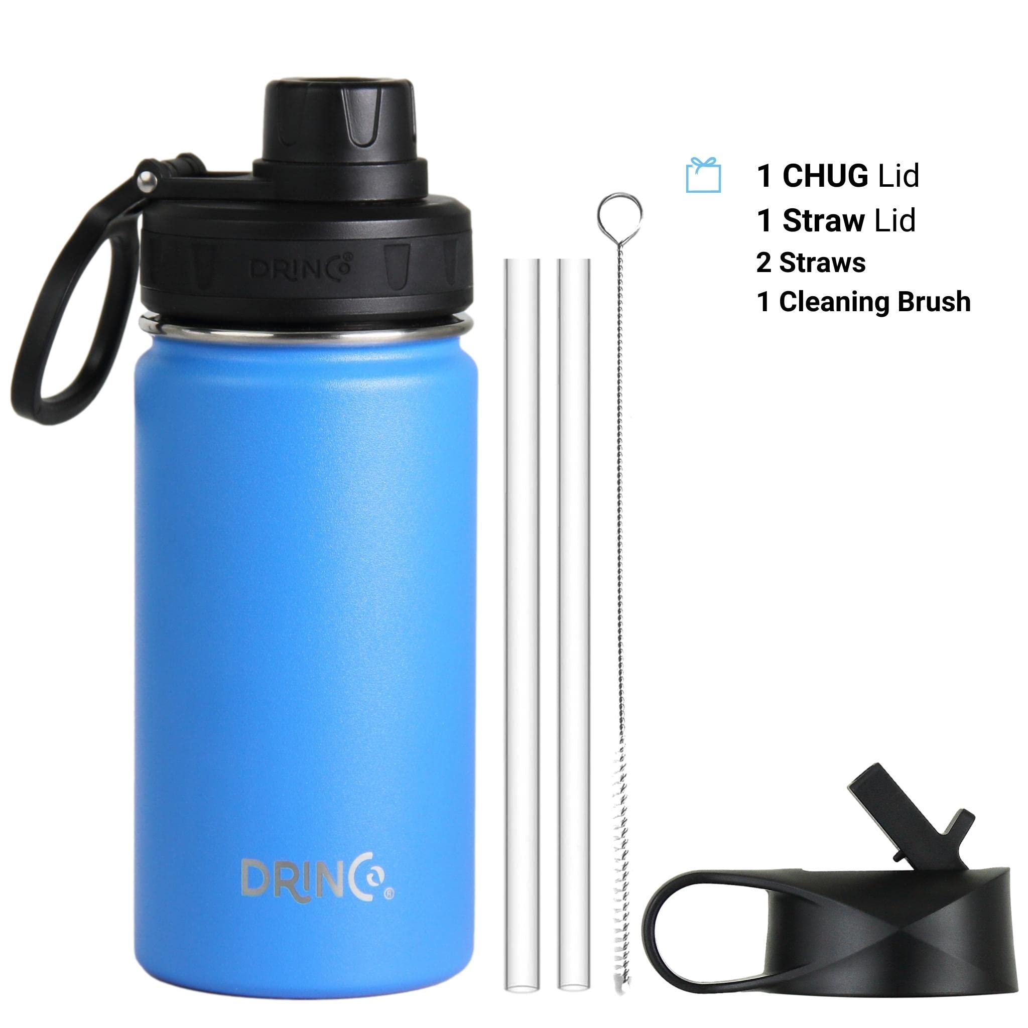 DRINCO Stainless Steel Water Bottle Spout Lid Vacuum Insulated Double Wall Water Bottle Wide Mouth (40oz 32oz 22oz 18oz 14oz) Leak Proof Keeps Cold or Hot (14 oz, 14oz Royal Blue)