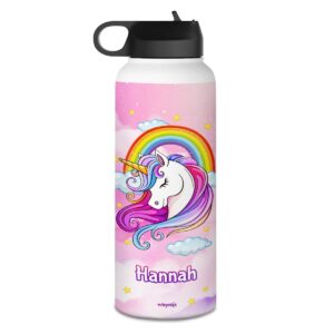 winorax personalized unicorn water bottle for kids women girls teen magical unicorns stainless steel sports bottles birthday christmas back to school gifts custom travel cup with name