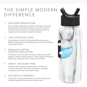 Simple Modern Water Bottle with Straw Lid Vacuum Insulated Stainless Steel Metal Thermos Bottles | Reusable Leak Proof BPA-Free Flask for Gym, Travel, Sports | Summit Collection | 22oz, Carrara Marble