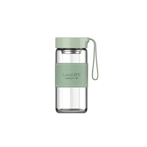 16 oz borosilicate glass water bottle-with sealing cap and holsters and filters glass tea infuser bottle- bpa free,apply to mountaineering,go to school,reusable portable glass bottle (green)