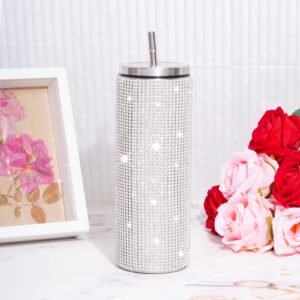 20 oz Glitter Diamond Water Bottle Rhinestone Bling Cup Stainless Steel Tumbler Insulated Cup with Lid Straw Random Color Cup Brush Straw Brush for Women