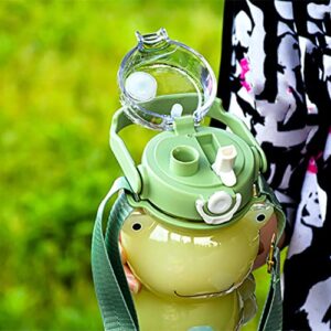 LIXERY Kawaii Frog Water Bottle Cute Clear Green Frog Water Bottle with Straw and Strap Plastic Drinking Bottle Leakproof Jug for Girl School Sport 29oz, 4.7*4.7*7.7 Inch (84RJ13VOTGO1242Q5KM)