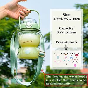 LIXERY Kawaii Frog Water Bottle Cute Clear Green Frog Water Bottle with Straw and Strap Plastic Drinking Bottle Leakproof Jug for Girl School Sport 29oz, 4.7*4.7*7.7 Inch (84RJ13VOTGO1242Q5KM)