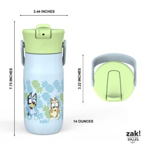 Zak Designs Harmony Bluey Kid Water Bottle for Travel or At Home, 14oz Recycled Stainless Steel is Leak-Proof When Closed and Vacuum Insulated (Bluey, Bingo, Muffin)