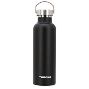 topoko 25 oz stainless steel vacuum insulated water bottle, keeps drink cold up to 24 hours & hot up to 12 hours, leak proof and sweat proof. large capacity sports bottle wide mouth metal lid (black)