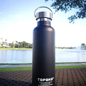 TOPOKO 25 oz Stainless Steel Vacuum Insulated Water Bottle, Keeps Drink Cold up to 24 Hours & Hot up to 12 Hours, Leak Proof and Sweat Proof. Large Capacity Sports Bottle Wide Mouth Metal Lid (Black)