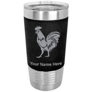 lasergram 20oz vacuum insulated tumbler mug, rooster, personalized engraving included (faux leather, black)