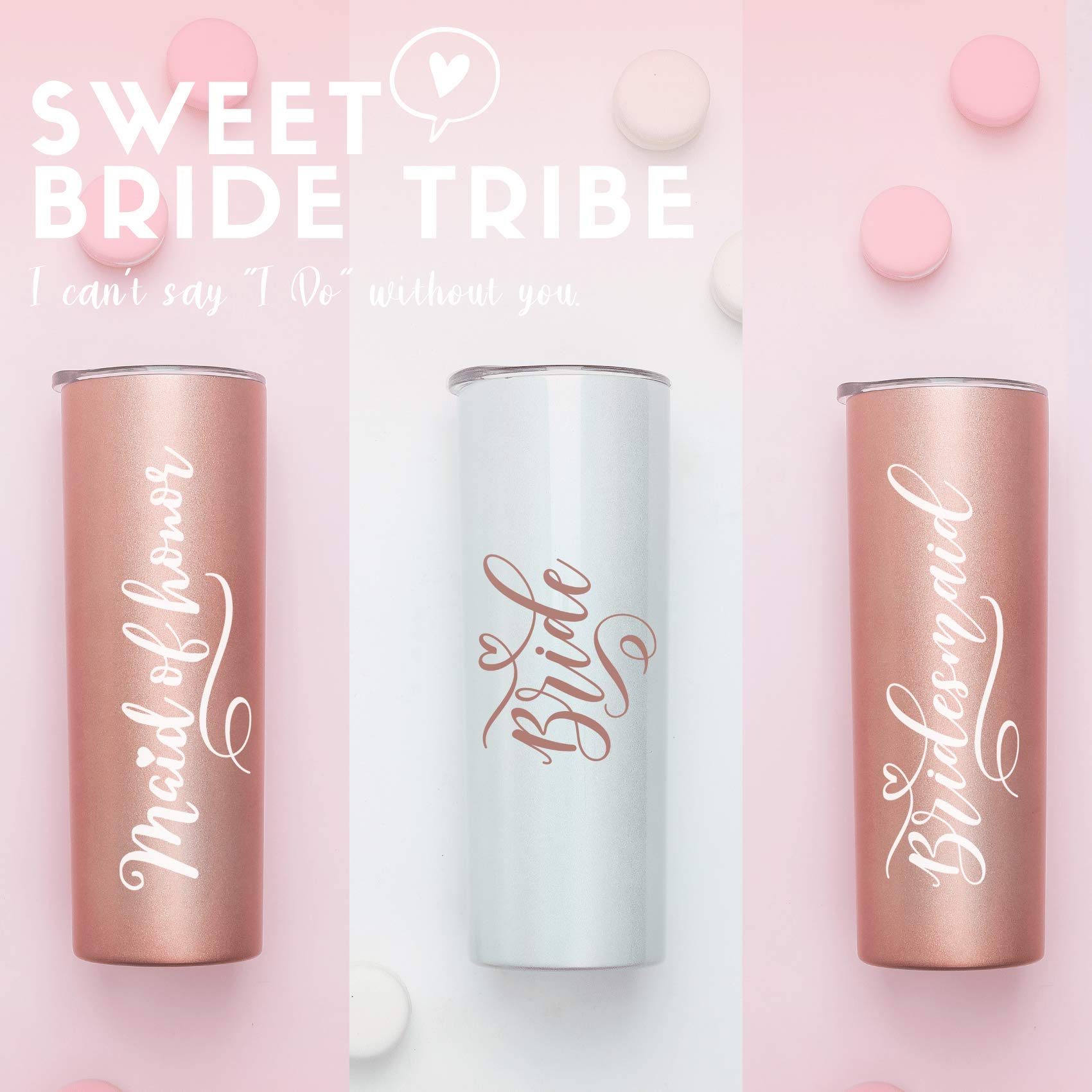 Onebttl Bridesmaid Gifts, Insulated Stainless Steel Tumblers with Lids and Straws, Maid of Honor Proposal Gifts, Bride Tribe, Bridal Party Gifts, 20 oz, Rose gold - Maid of Honor