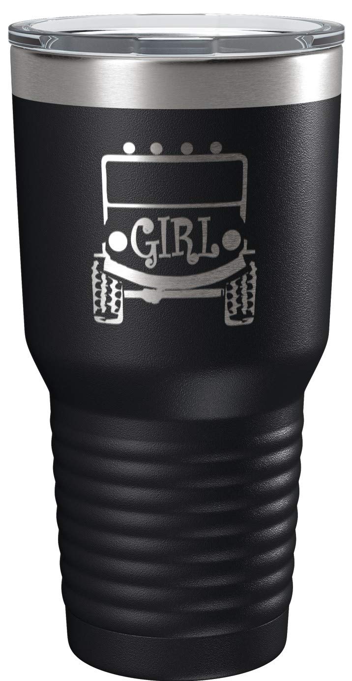 IE Laserware Girls Trucker Offroading | Black 30 ounce Travel Tumbler | Stainless Steel Vacuum Insulated | Laser Engraved design on Powder Coated Exterior for Years of Enjoyment