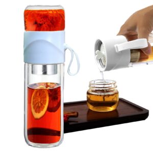 glass tea bottle double layer glass tea infuser,14 oz travel mug with strainer tea bottle for loose leaf tea, tea cup with stainless steel mesh filter, portable glass water bottle (white)…